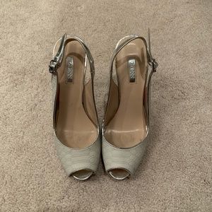 Guess open toe snake skin heel
